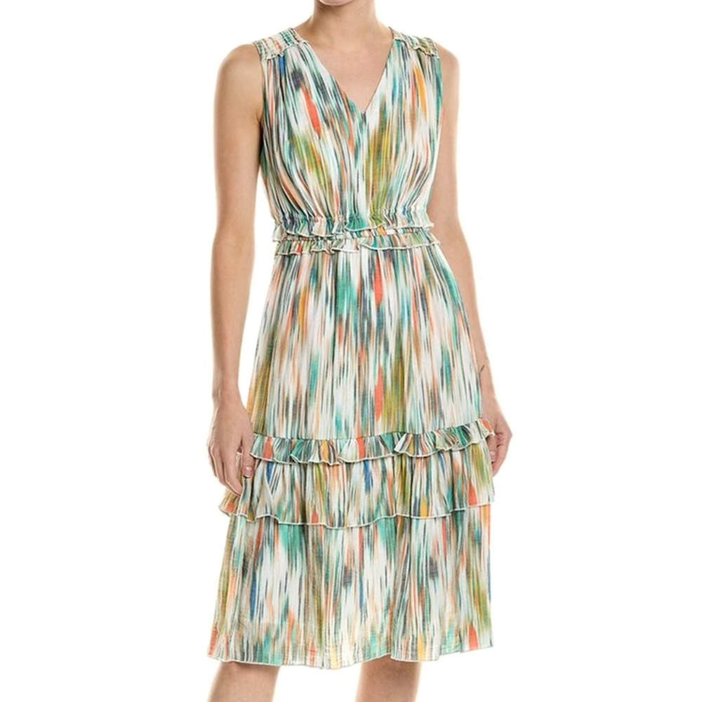 Nanette Lepore Sleeveless Ruffle Midi Dress Women's‎ Size 14 Blue Multi NWT